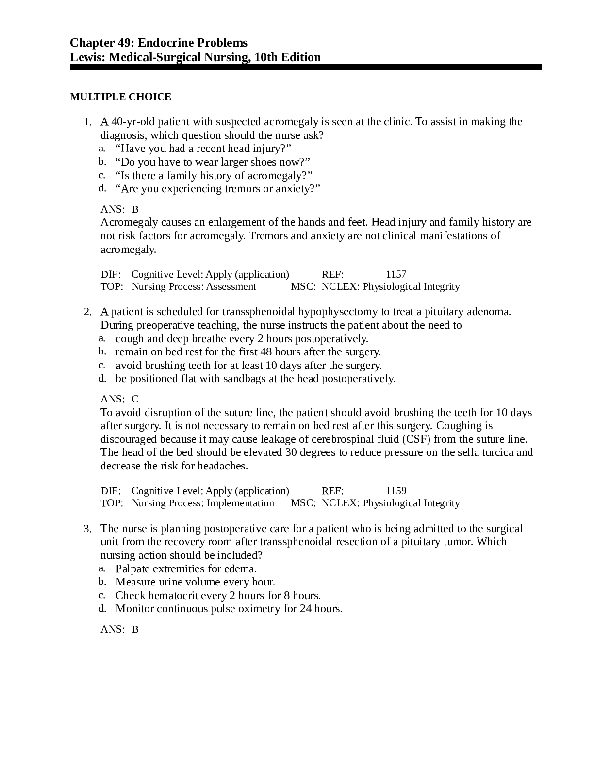 Preview image for Chapter 49: Endocrine Problems Lewis: Medical-Surgical Nursing, 10th Edition